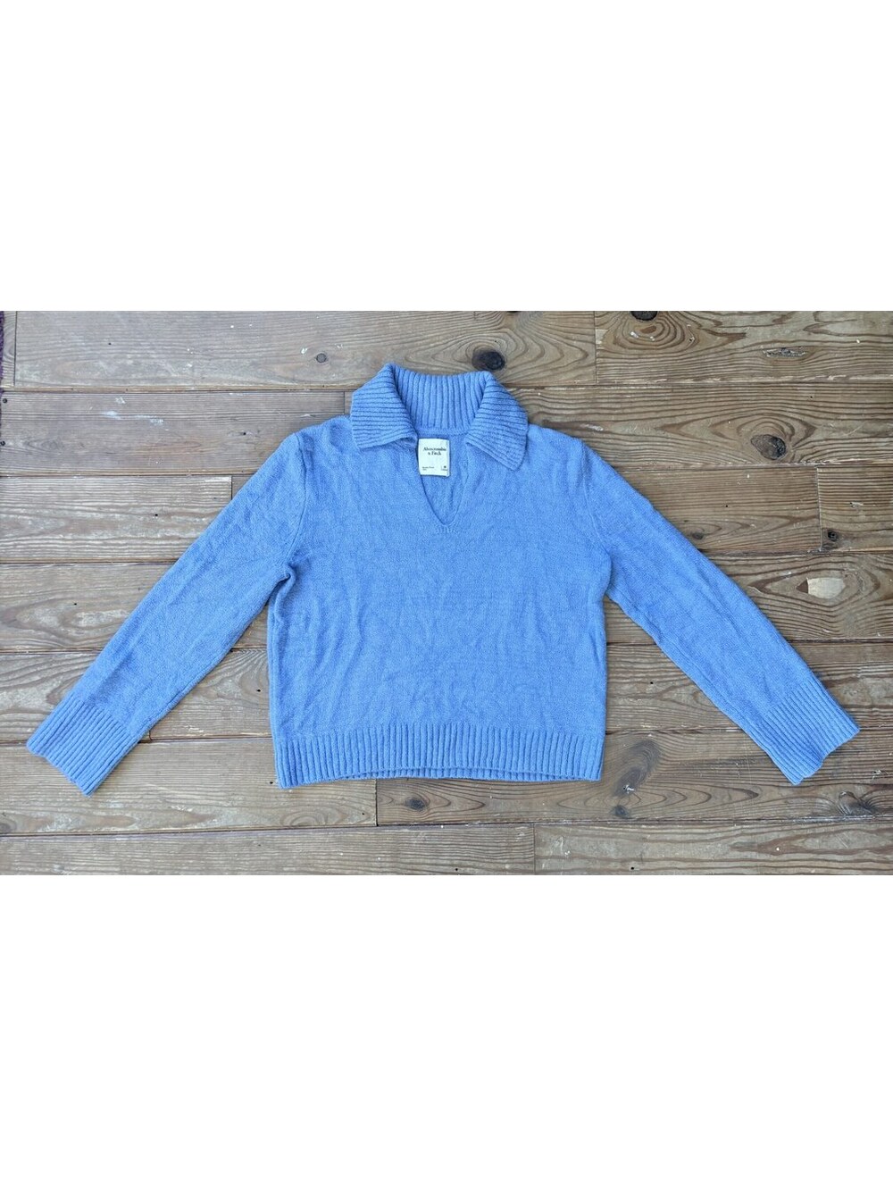 Abercrombie & Fitch Blue Collared V Neck Cropped Knit Sweater Women's M